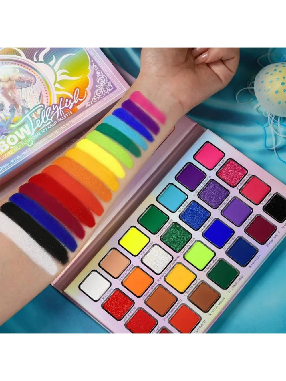 Colorful 28-Color Neon Rainbow Eyeshadow Palette - Bright Metallic & Matte